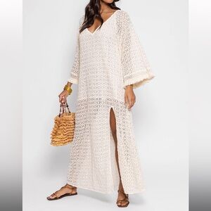 NWT Sundress Crochet with sequins off white maxi dress size M/L